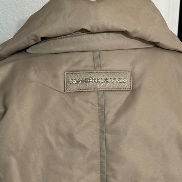 Maniere De Voir Women's Long Jacket Puffer 4 S M 6 8 Taupe Tan Cream Zipper Warm - Picture 7 of 11